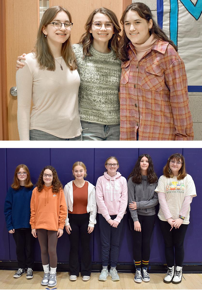 Mars Area High School ninth-graders Aubree Machi, Kiara Van Wyk and Elizabeth Kelly and Mars Area Middle School eight-graders (below, from left) Alayna Renton, Emma Ladesic, Jenna Smith, Claire Norris, Elaina Riegler and Zoe Lutzic were selected to perform at the PMEA Junior High District Chorus Festival.